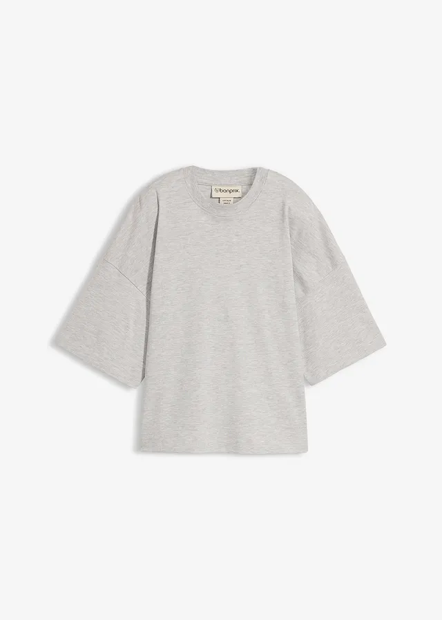 T-shirt court et oversize en coton épais, Couleur: gris clair chiné