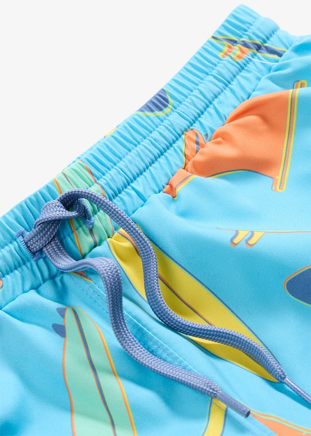Zwemshort kort, Kleur: lichtblauw met print