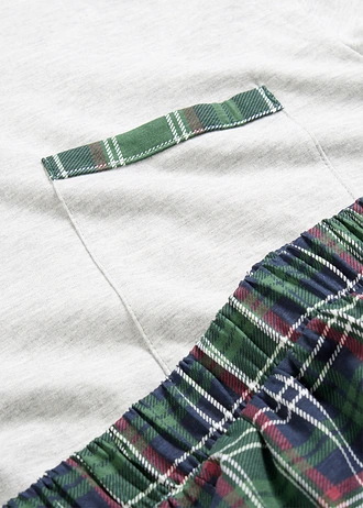 Pijama scurtă cu bluză cu buzunar și mânecă scurtă • gri deschis melanj-verde închis în carouri • magazin bonprix