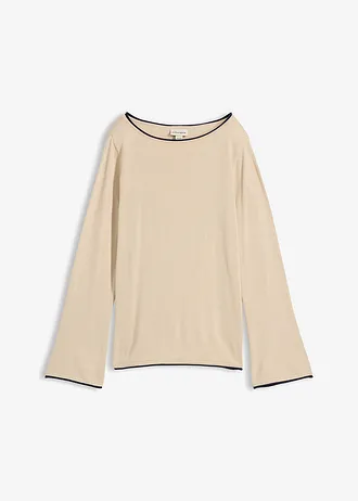 Fijn gebreide trui van katoenmix • lichtsand-donkerblauw • bonprix online shop