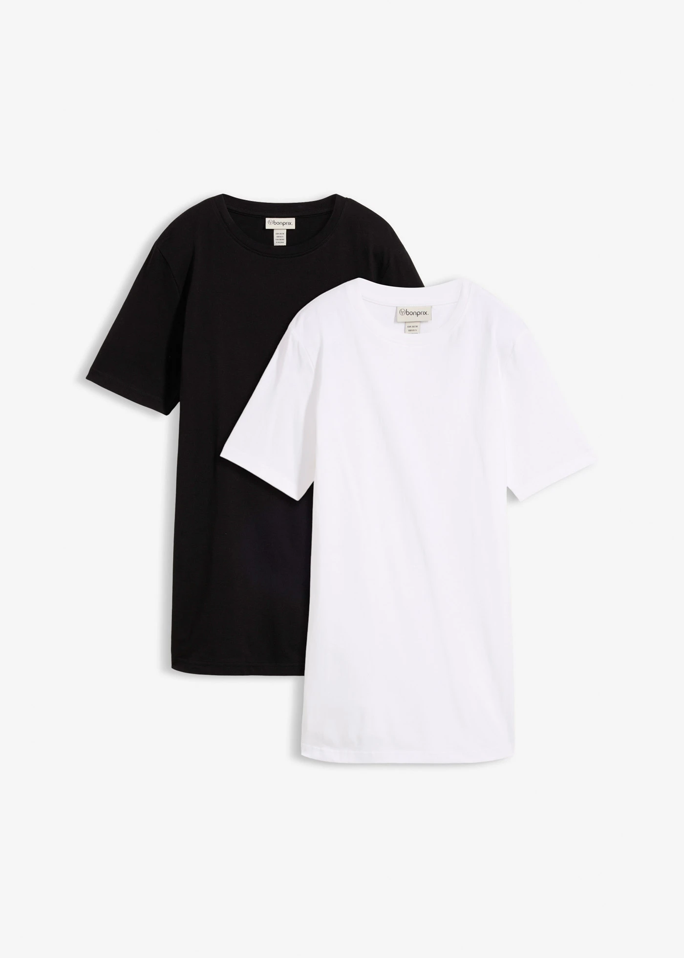 Długi T-shirt z czystej bawełny organicznej (2 szt.) • czarny+biały • sklep bonprix