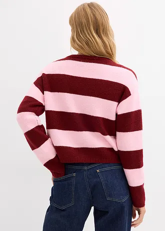 Fijngebreid kort vest • kristalroze/robijnrood horizontaal gestreept • bonprix online shop