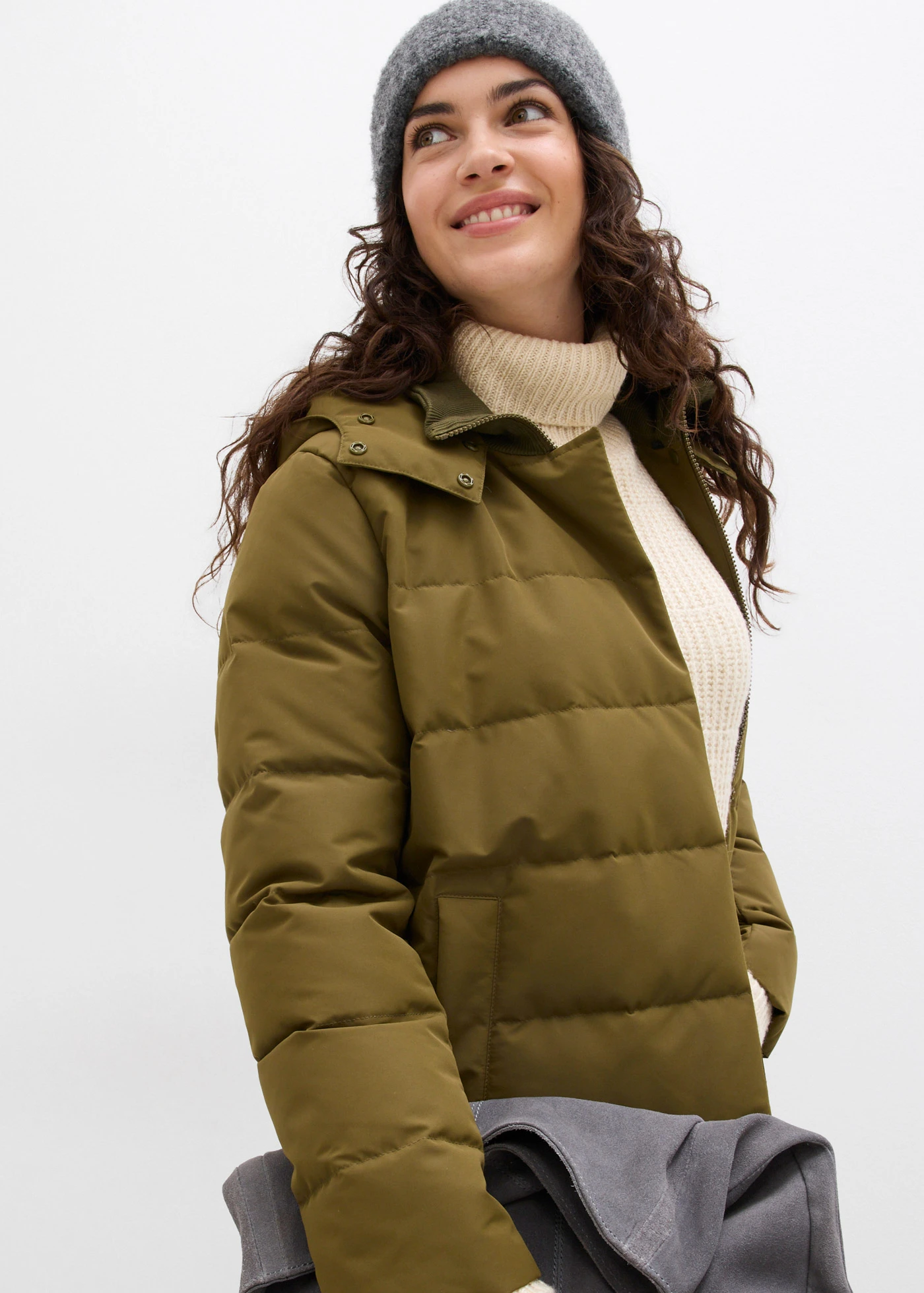 Doudoune longue et déperlante en duvet • olive • product-page.page-title-suffix