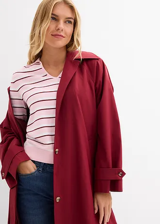 Sweter z kołnierzykiem polo z mieszanki bawełny • biały/jasnoróżowy kryształowy/czerwony rubinowy w paski • sklep bonprix