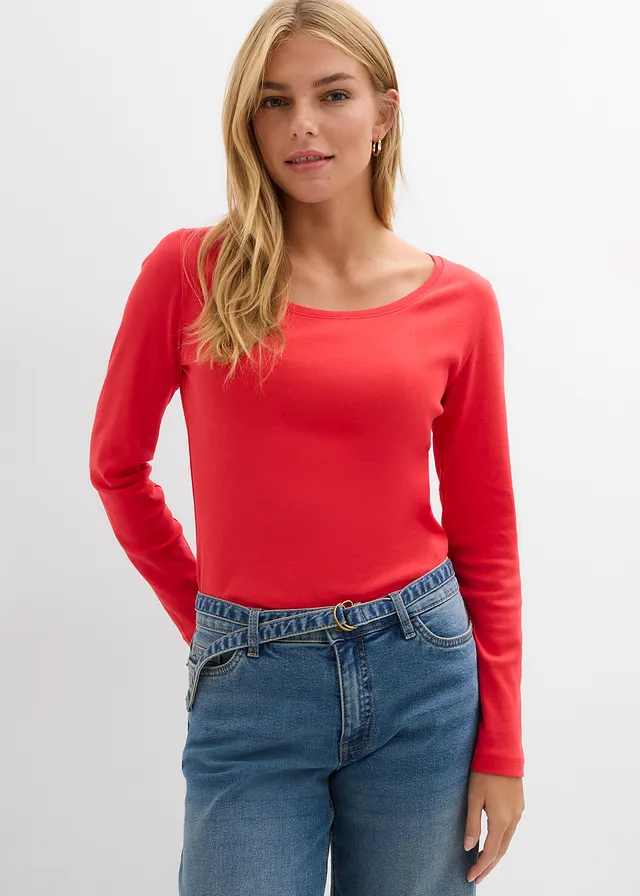 Bluză cu mâneci lungi din bumbac organic 100% • roșu-căpșună • magazin bonprix
