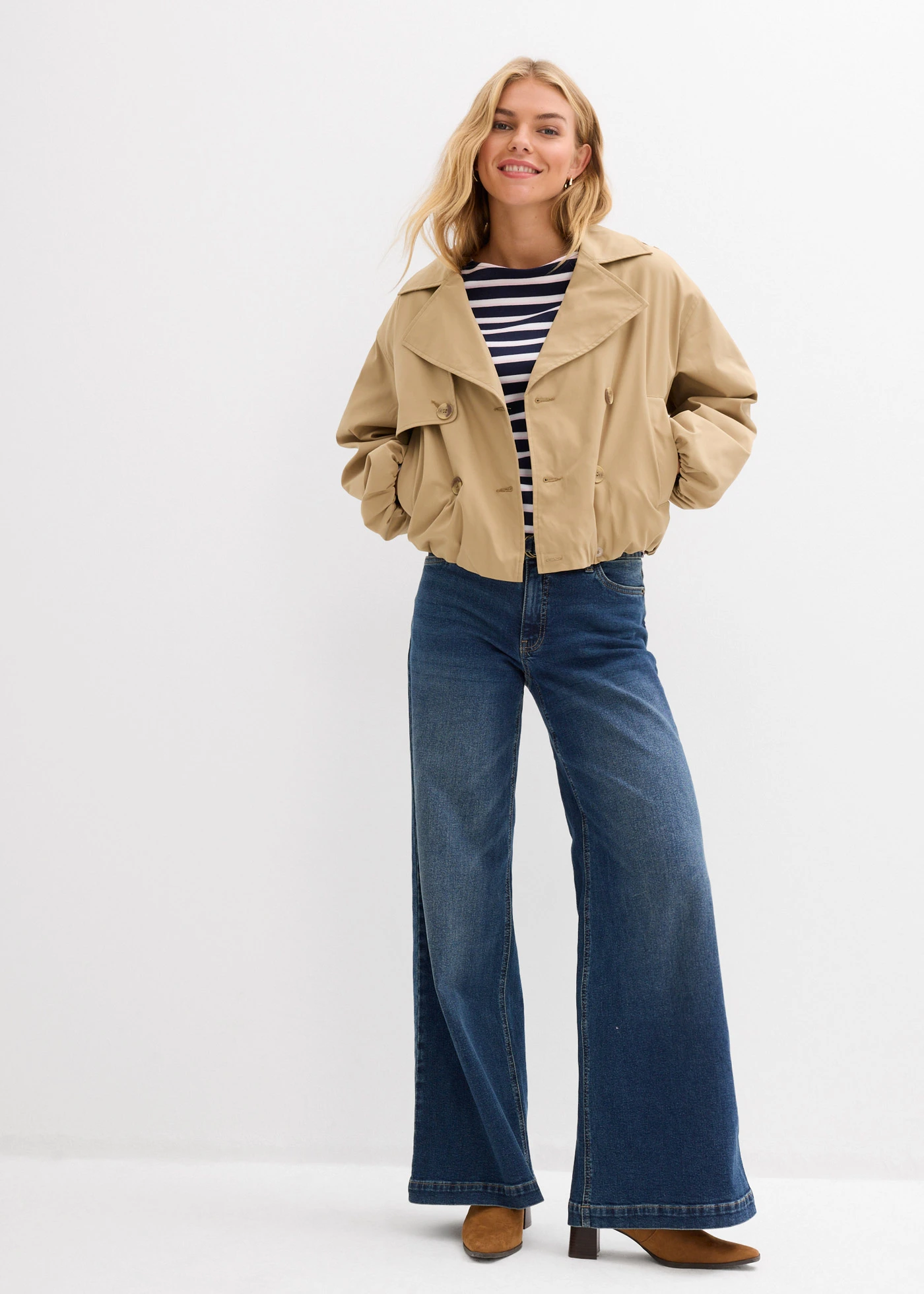 Bluză cu mâneci lungi din bumbac organic 100% • alb/roz-cristal/bleumarin cu dungi • magazin bonprix