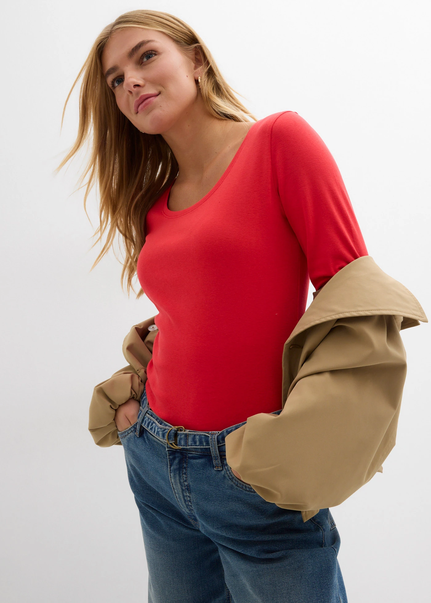 Hosszú ujjú póló tiszta bio-pamutból • eperpiros • bonprix áruház