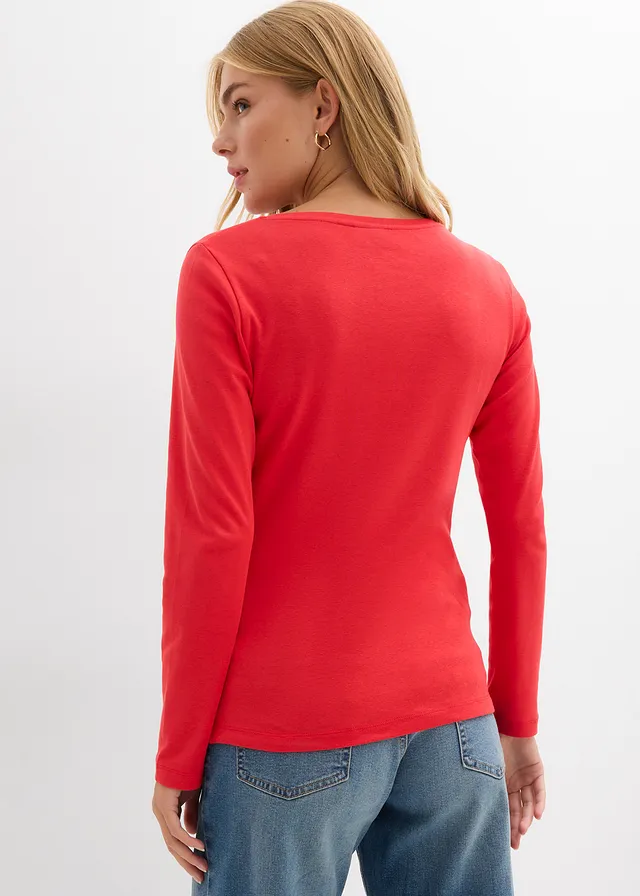 Longsleeve van biologisch katoen, Kleur: aardbeirood