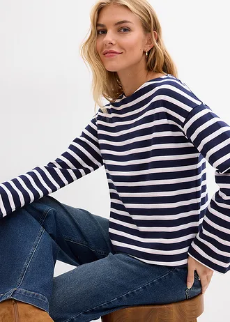 Longsleeve van puur biologisch katoen • wit-kristalroze-donkerblauw • bonprix online shop