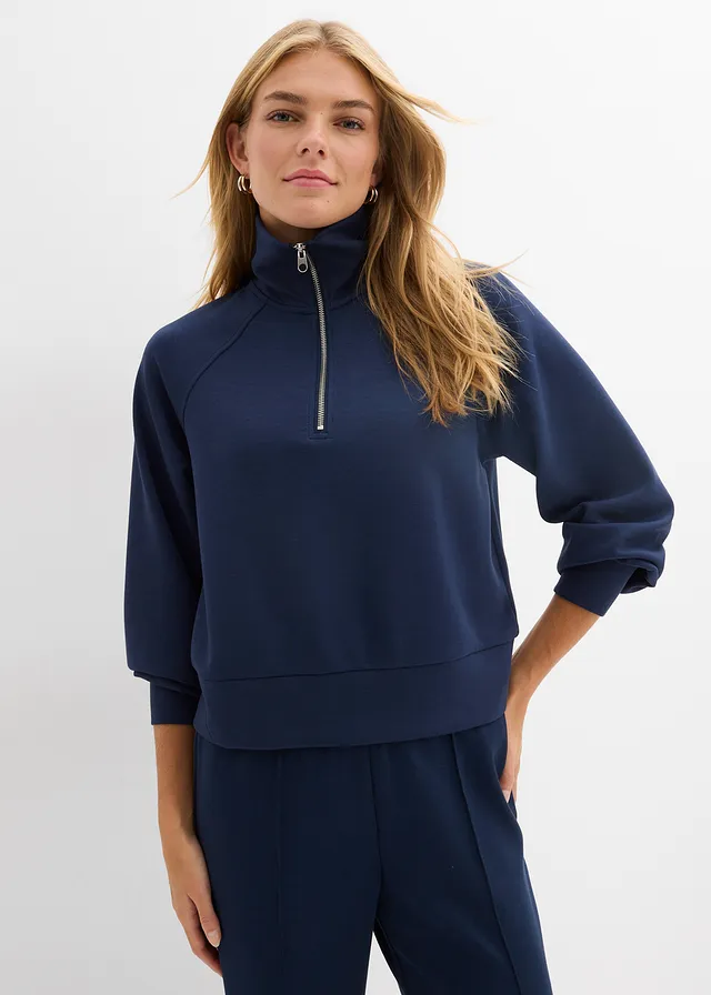 Sweater van zacht scuba • donkerblauw • bonprix online shop