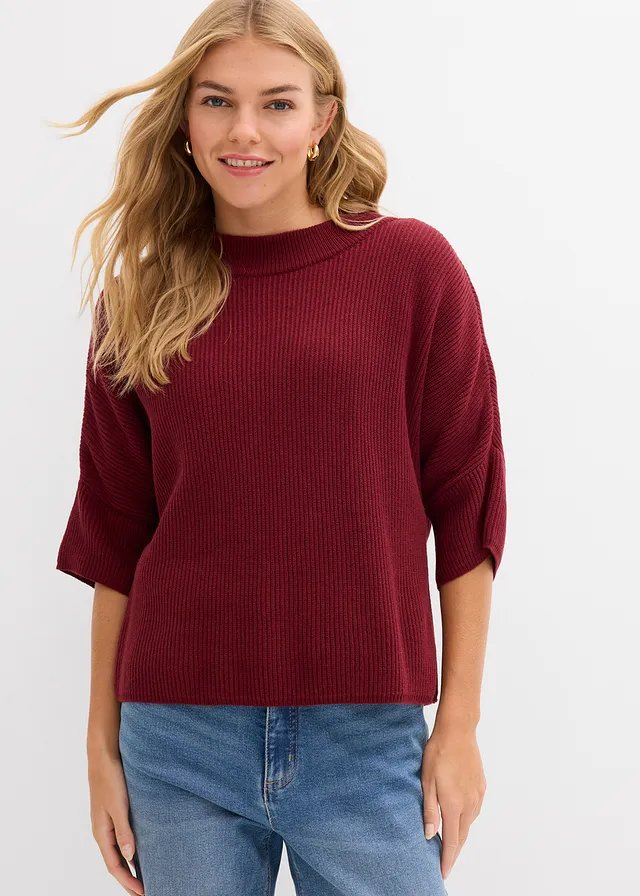Pull boxy et doux, Couleur: rouge rubis