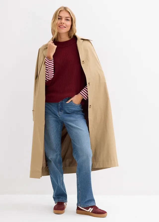 Boxy trui in een zachte viscosemix, Kleur: robijnrood