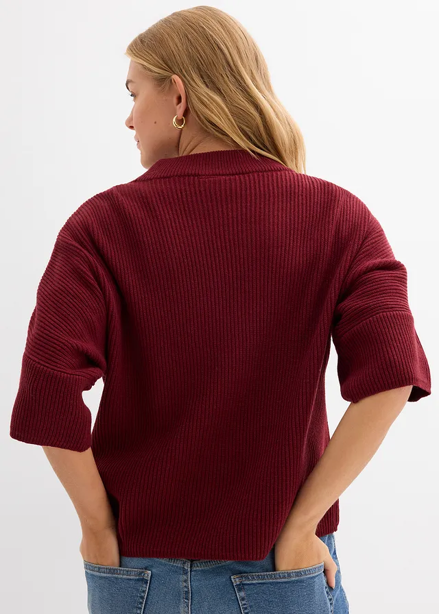 Pull boxy et doux, Couleur: rouge rubis