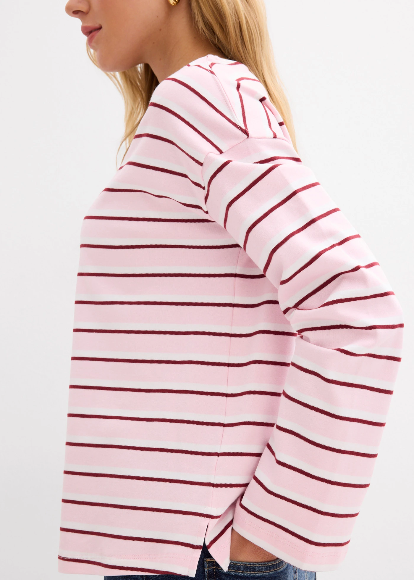 Longsleeve van puur biologisch katoen • wit/robijnrood/kristalroze gestreept • bonprix online shop