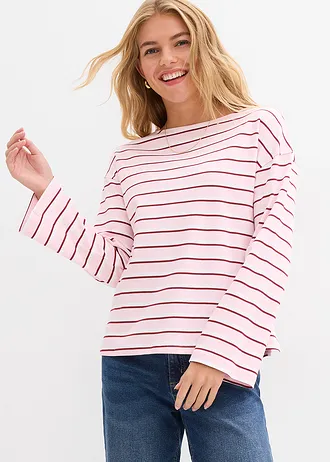 Longsleeve van puur biologisch katoen • wit/robijnrood/kristalroze gestreept • bonprix online shop