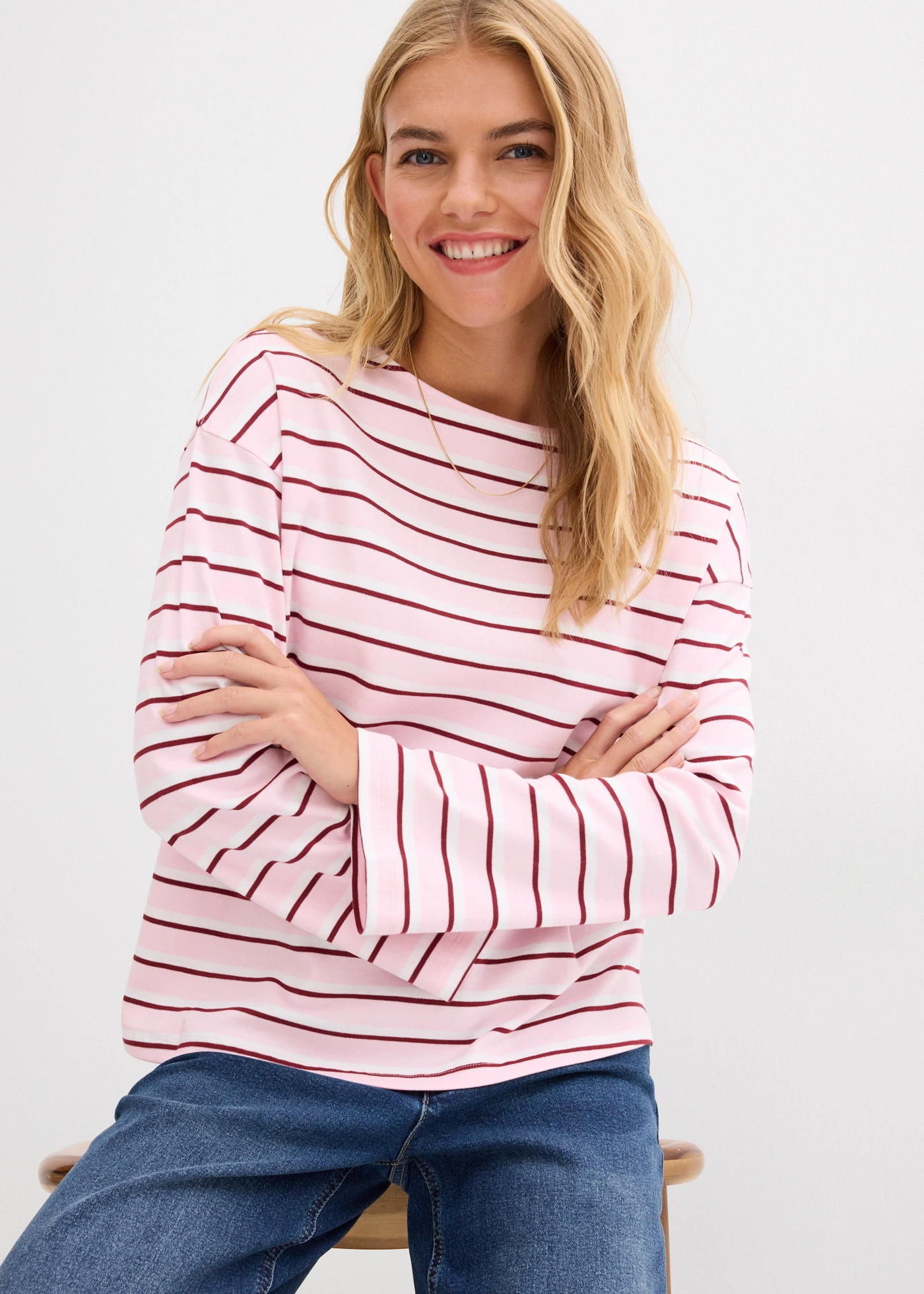 Longsleeve van puur biologisch katoen • wit/robijnrood/kristalroze gestreept • bonprix online shop