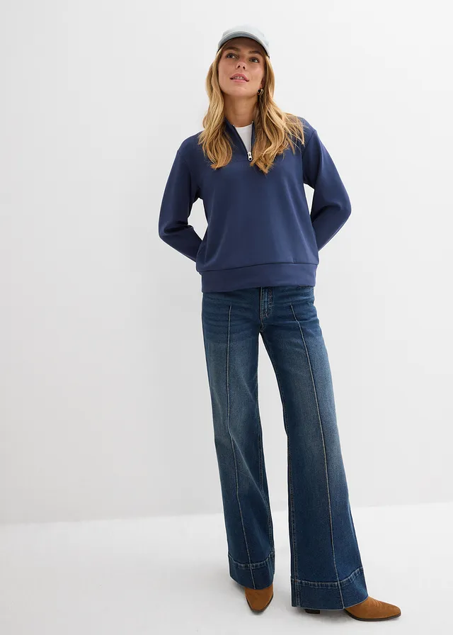 Sweater in een zachte viscosemix, Kleur: donkerblauw