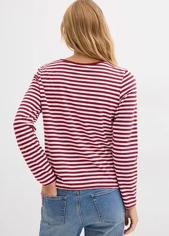 Longsleeve, Kleur: kristalroze-robijnrood gestreept