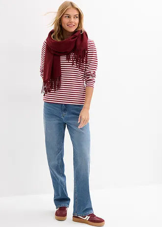 Longsleeve, Kleur: kristalroze-robijnrood gestreept