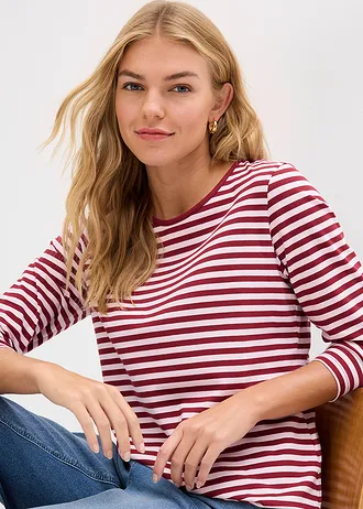 T-shirt manches longues • rose cristal/rouge rubis rayé • Boutique bonprix