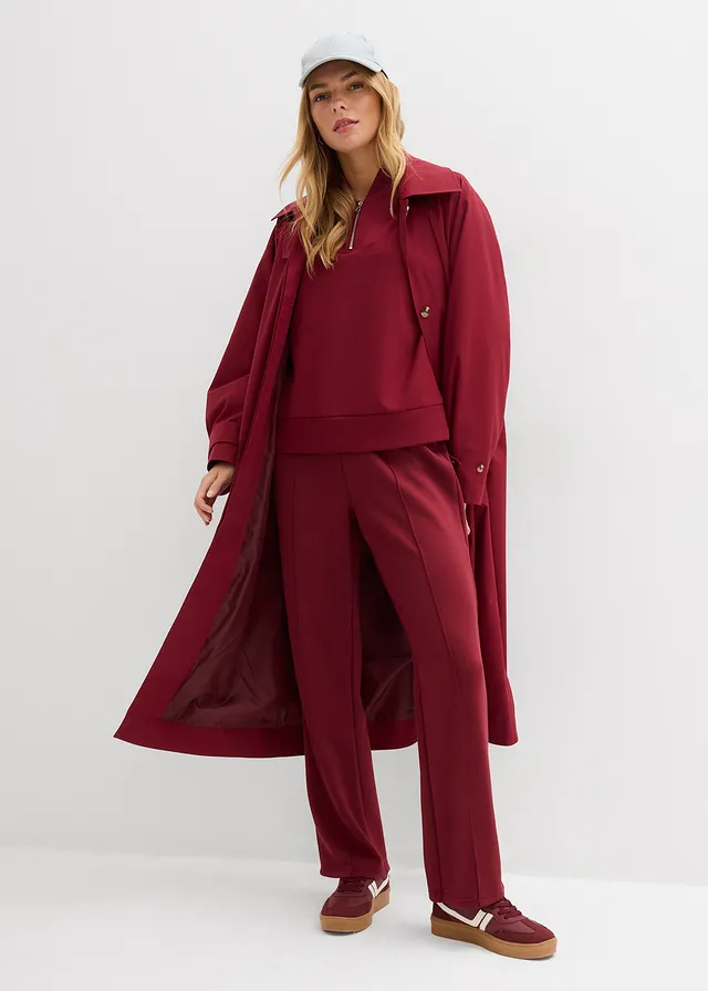 Pantaloni casual scuba din amestec moale de viscoză roșu rubiniu