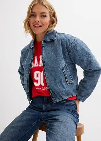 Veste chaude en jean, raccourcie • bleu moyen denim used • Boutique bonprix