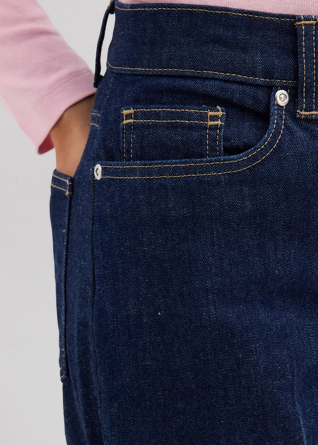 Jean droit loose taille mi-haute, long • bleu foncé denim used • product-page.page-title-suffix
