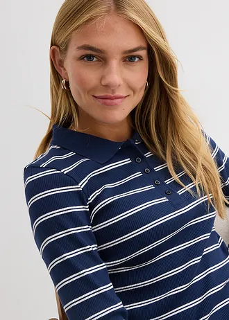 Polo côtelé • bleu foncé/blanc • Boutique bonprix