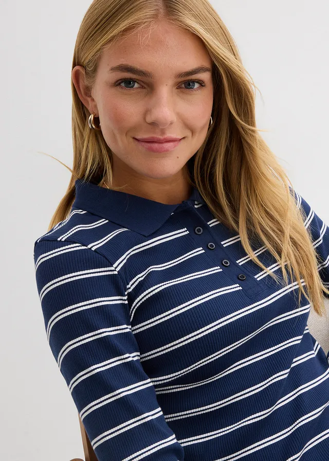 Geribd poloshirt • donkerblauw/wit • product-page.page-title-suffix