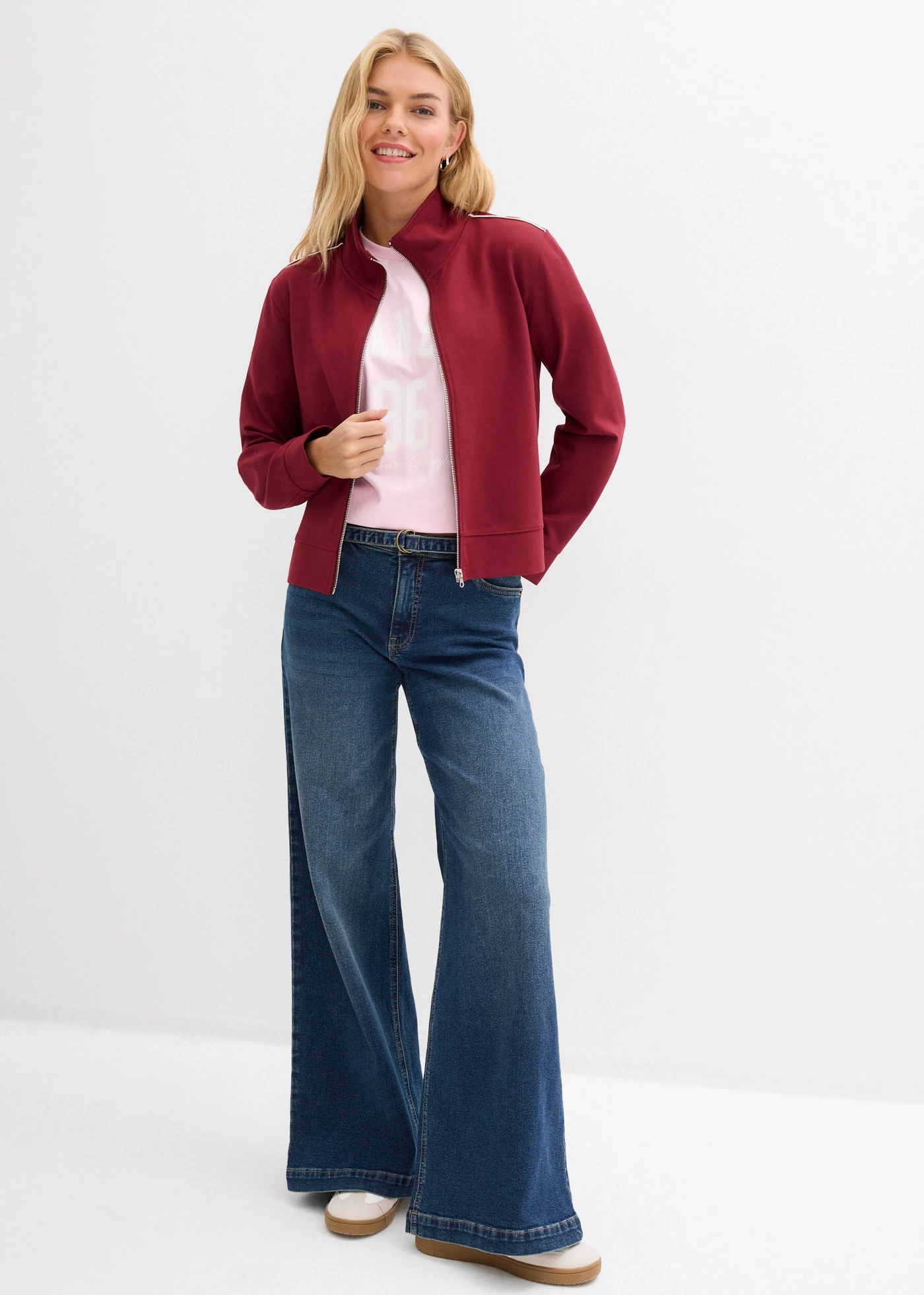 Sweatvest van comfortabel Punto di Roma • robijnrood-wit • bonprix online shop