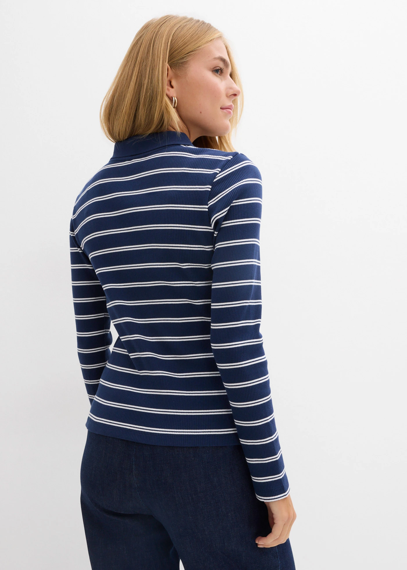 Bluză polo din material ripsat • bleumarin/alb • magazin bonprix