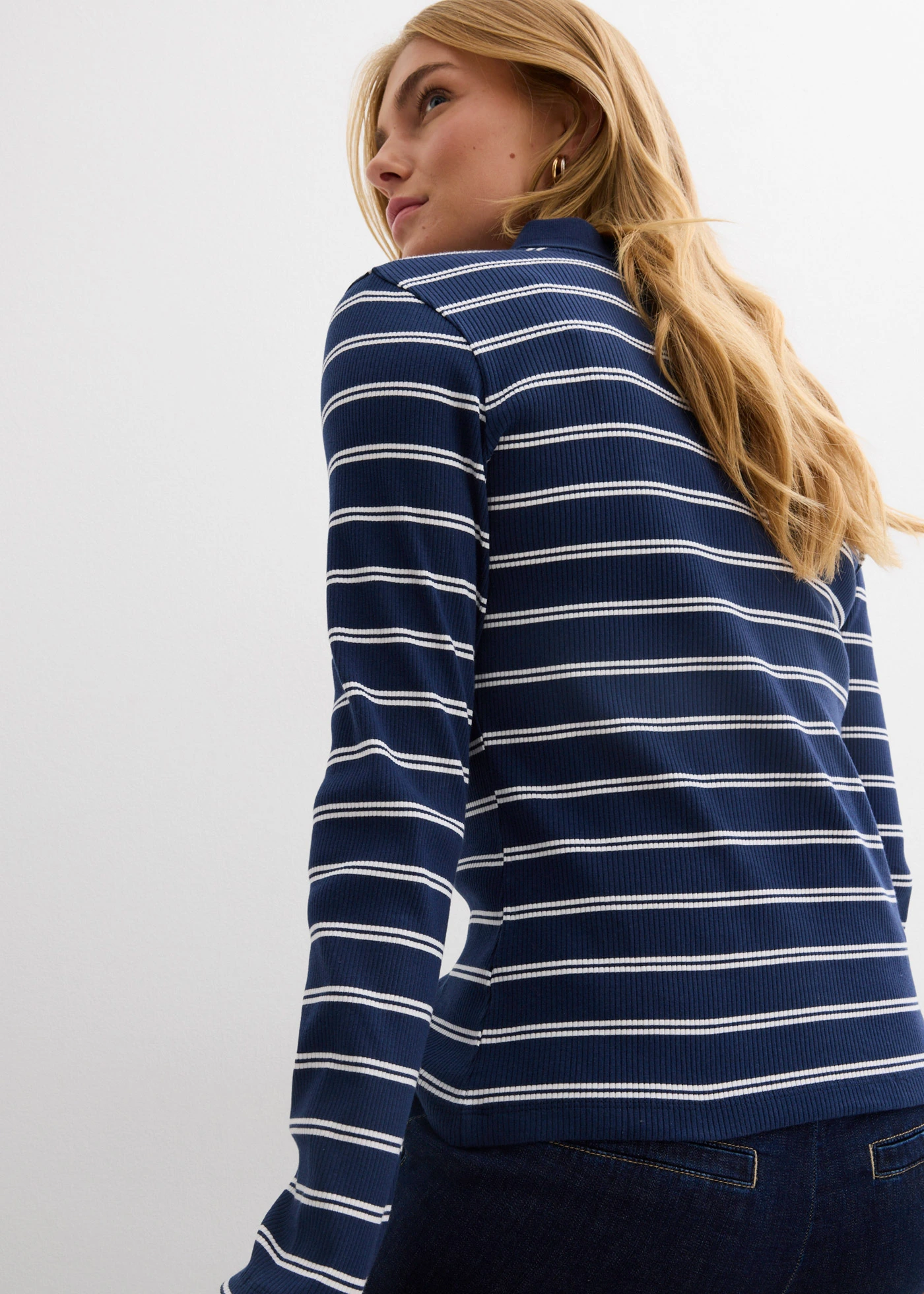 Bluză polo din material ripsat • bleumarin/alb • magazin bonprix