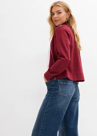 Sweat zippé en Punto di Roma confortable • rouge rubis-blanc • Boutique bonprix