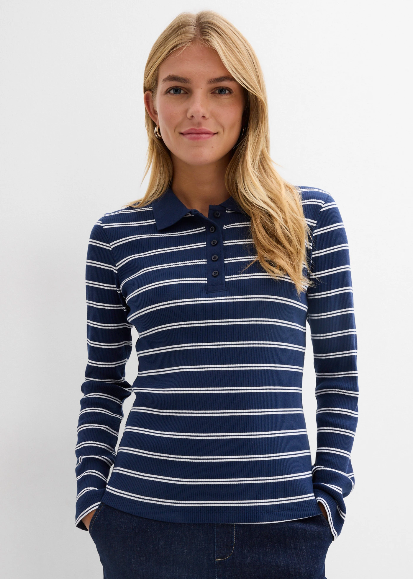 Polo tričko, vrúbkované • tmavomodrá/biela • obchod bonprix