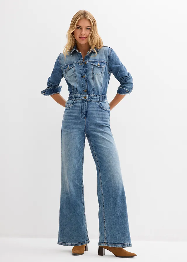 Combinaison en jean, Couleur: bleu moyen denim used