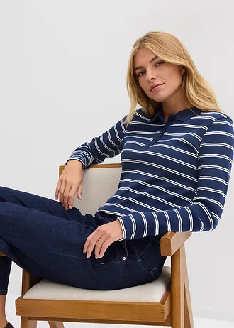 Prążkowana koszulka polo • granatowo-biały • sklep bonprix