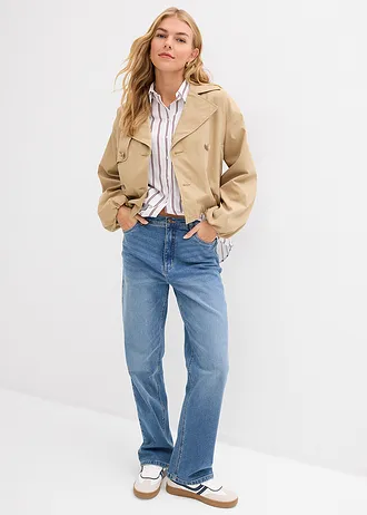 Blugi Loose Straight, High Waist, culoare: albastru mediu denim uzat