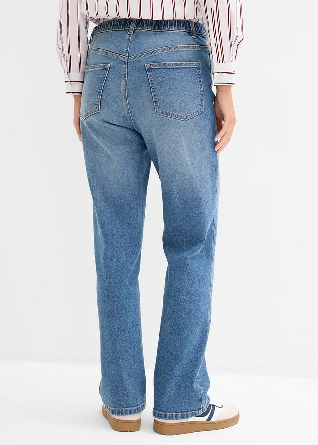 Jeansy o luźnym kroju z wysokim stanem, straigt • niebieski denim "used" • sklep bonprix