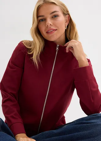 Sweat zippé en Punto di Roma confortable • rouge rubis-blanc • Boutique bonprix