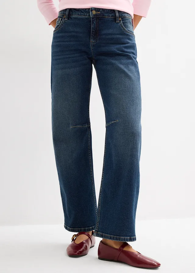 Barrel jeans, mid waist, Kleur: donkerblauw denim used