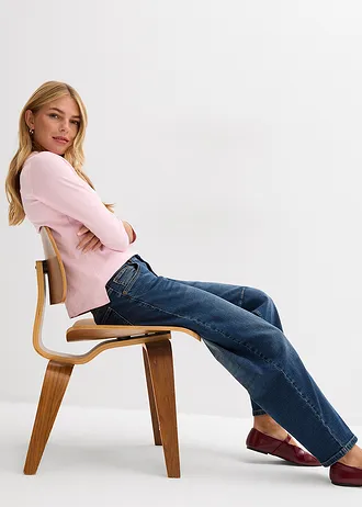 Barrel farmer, Mid Waist • sötétkék denim, használt hatású • bonprix áruház