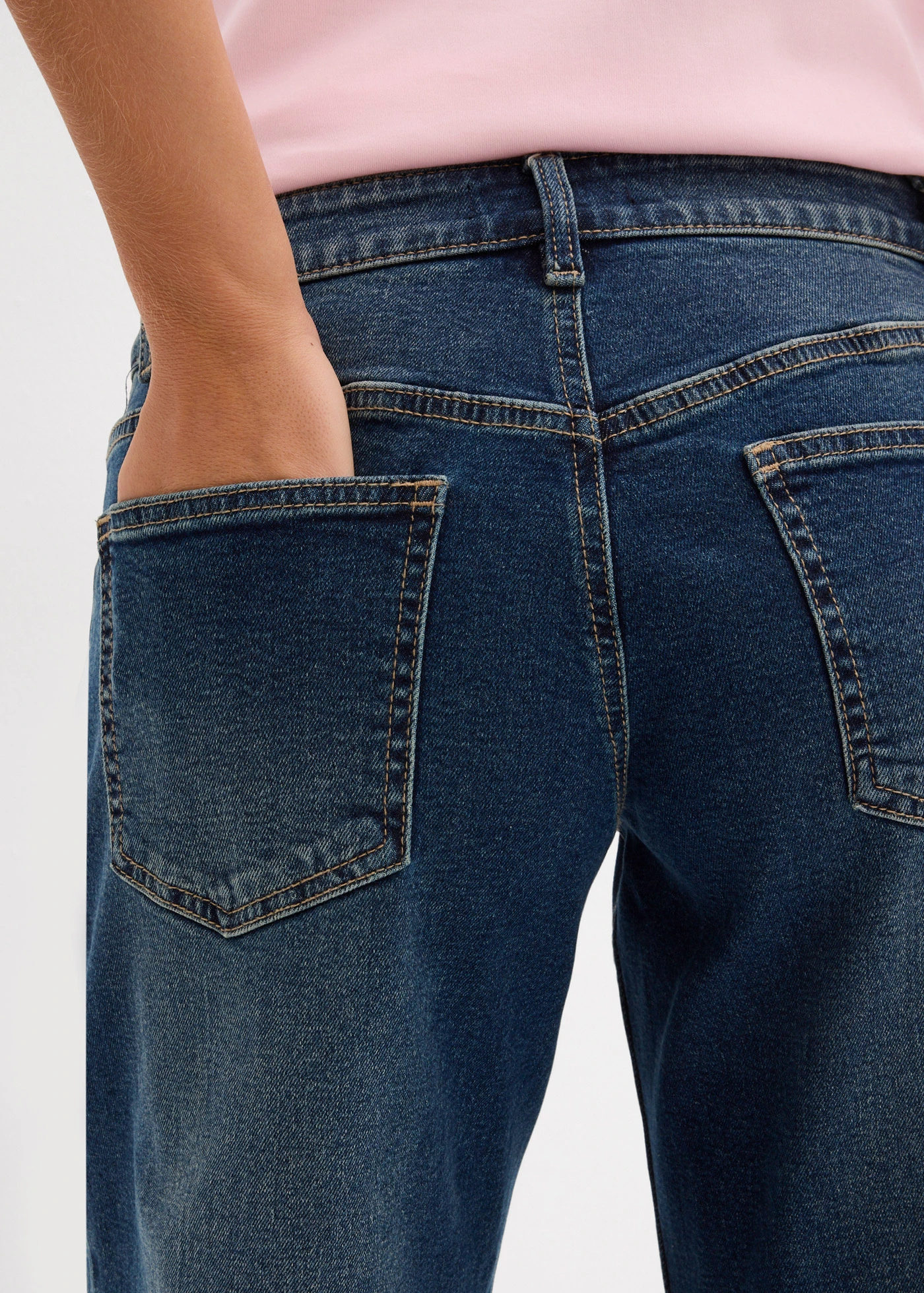 Barrel farmer, Mid Waist • sötétkék denim, használt hatású • bonprix áruház