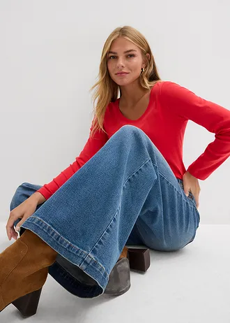 Blugi wide leg Mid Waist, Full Length • albastru mediu denim uzat • magazin bonprix