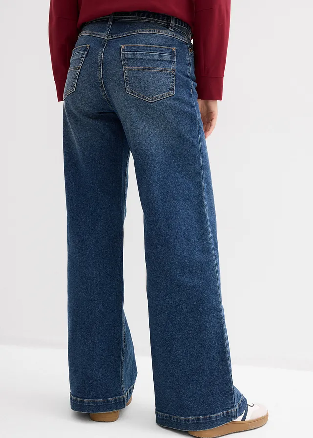 Wide leg jeans mid waist, full length • donkerblauw denim used • product-page.page-title-suffix