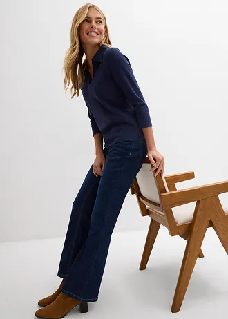 Zvonové džínsy, stredná výška pásu • tmavomodrá denim used • obchod bonprix