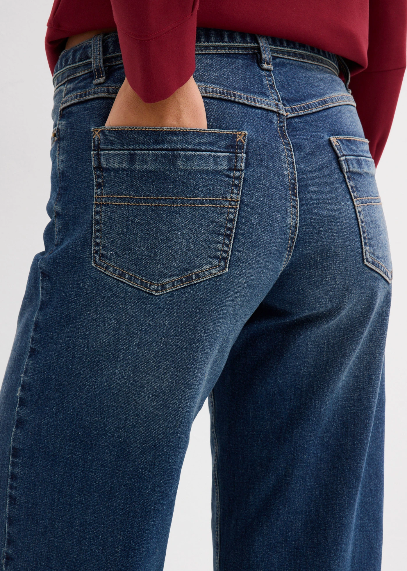 Wide leg jeans mid waist, full length • donkerblauw denim used • bonprix online shop