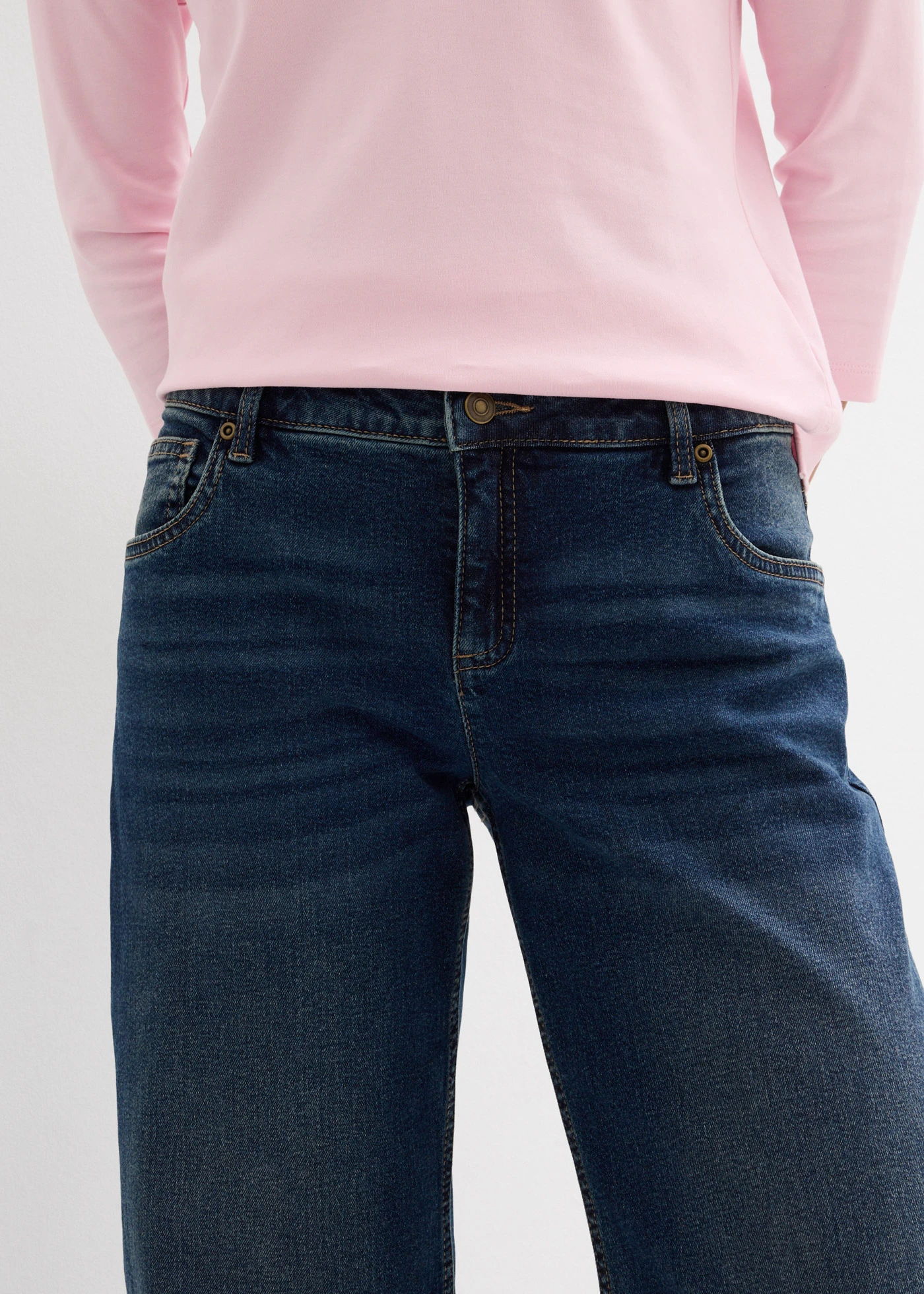 Barrel farmer, Mid Waist • sötétkék denim, használt hatású • bonprix áruház