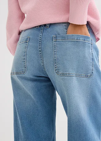 Barrel farmer, Mid Waist • középkék denim, használt hatású • bonprix áruház