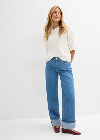Loose straight jeans mid waist, full length, Kleur: lichtblauw denim