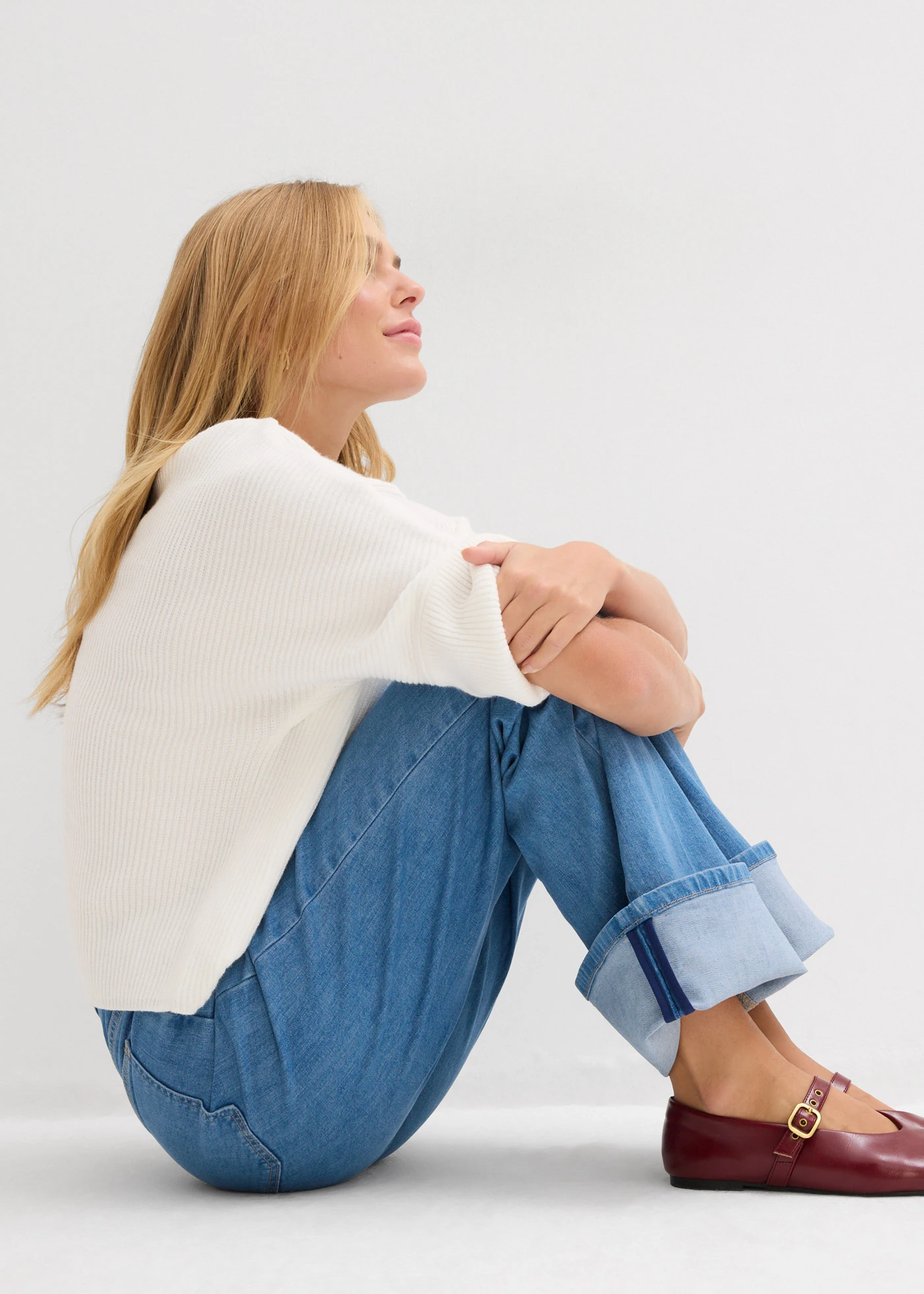 Jean droit loose taille mi-haute, long • bleu clair denim • Boutique bonprix